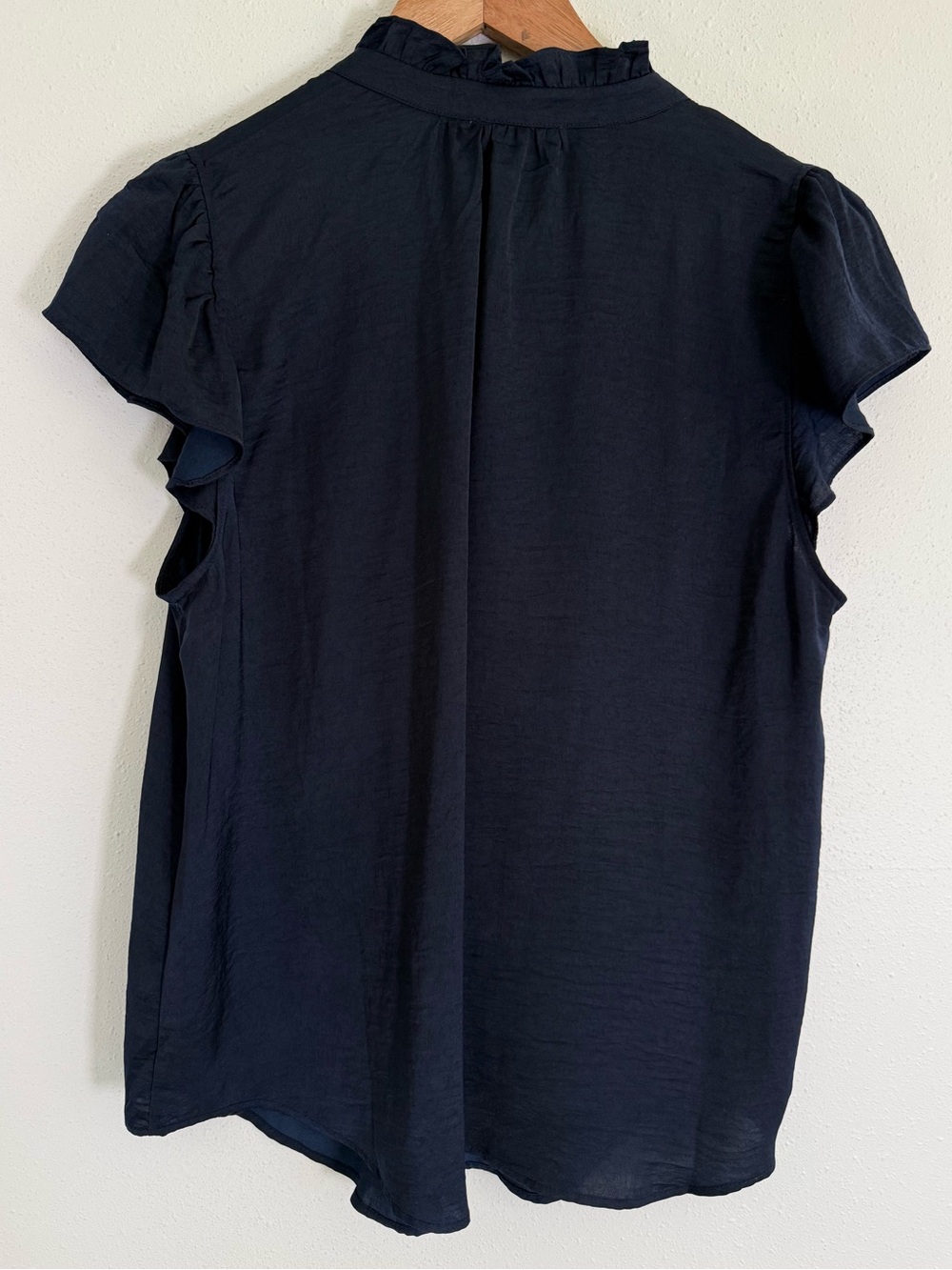 Alex & Lili Navy Ruffle Sleeve Blouse Women’s Large Flutter Sleeve Top - Picture 3 of 5